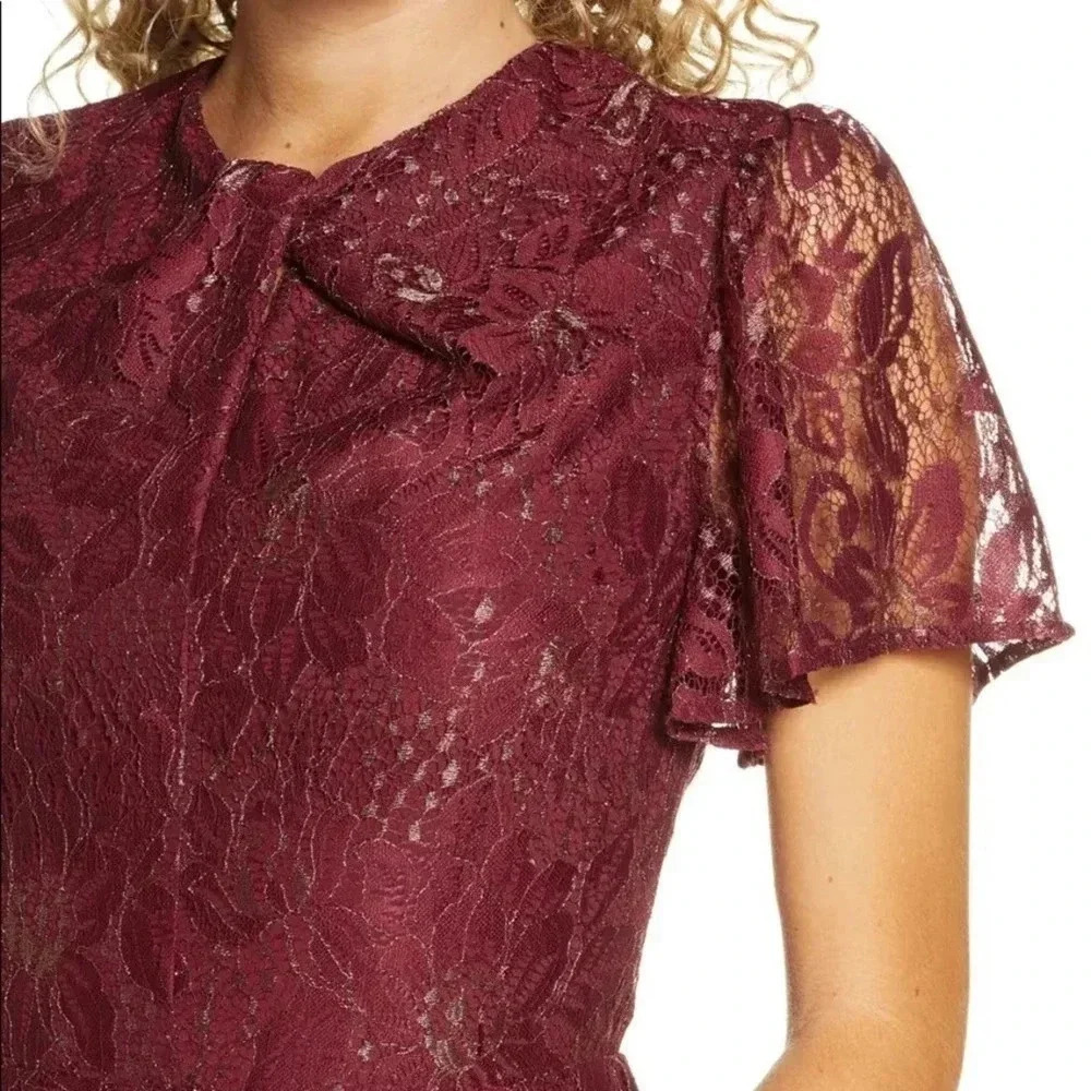 Chelsea28 Metallic Lace Fit Flare Red Dress Gold L — image 3 of 8